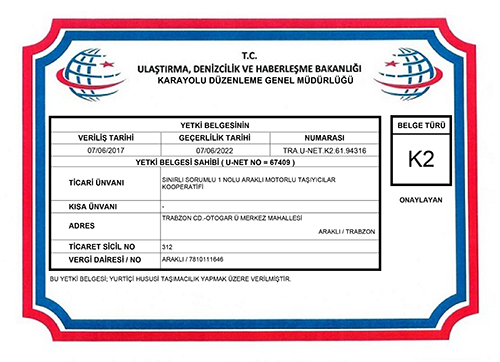 K2 Yetki Belgesi